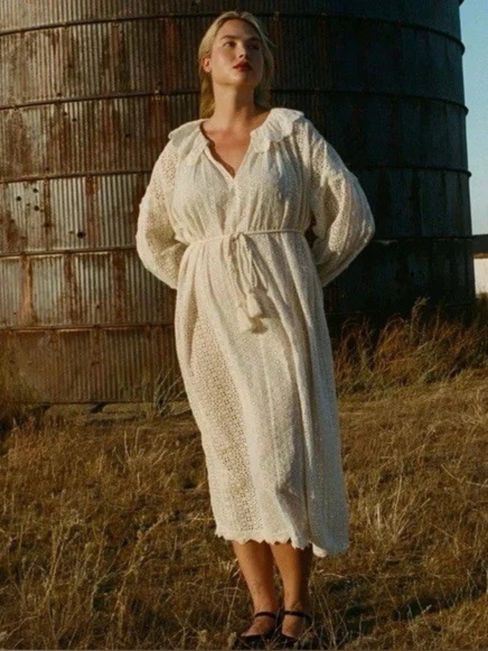 DOEN Persephone Broderie Anglaise Cotton Maxi Dress Ivory Romantic XXS